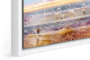 Pink Atacama photograph under acrylic glass with white floater frame, close up detail