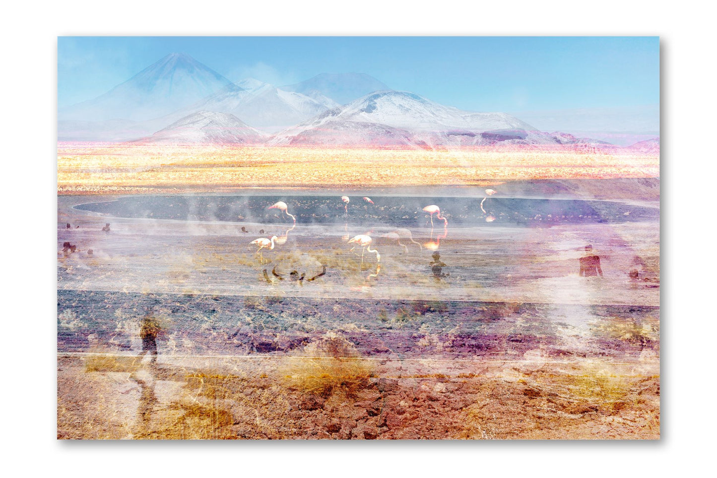 Pink Atacama Chile desert photograph mounted under acrylic glass, front view
