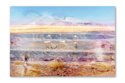 Pink Atacama Chile desert photograph mounted under acrylic glass, front view