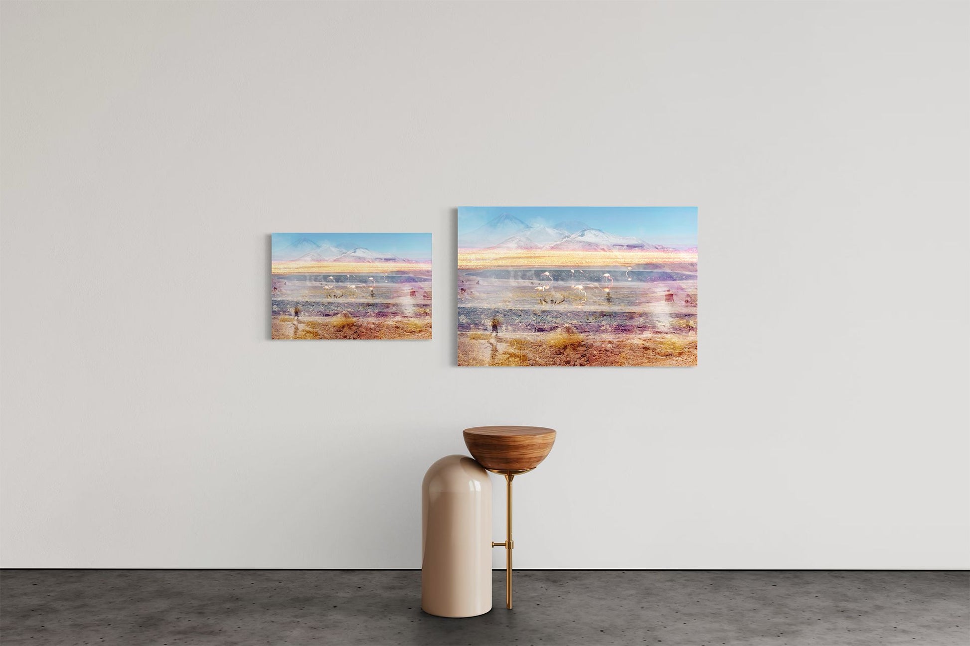 Pink Atacama limited edition photography print shown in two sizes, 16 by 24 and 24 by 36 inches