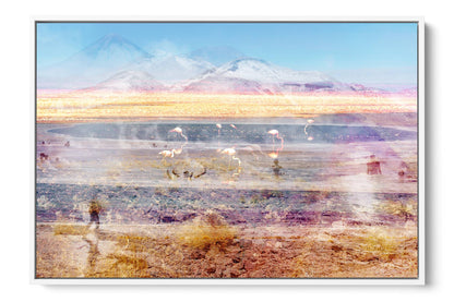 Pink Atacama Desert photograph under acrylic glass with white floater frame, 24 by 36 inch artwork