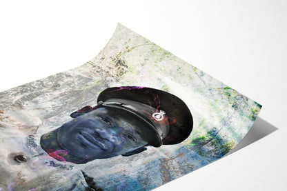 Close up of the Policeman in Nassau fine art photograph printed on Fuji Crystal Archive DP II paper, showing his face and the black cap