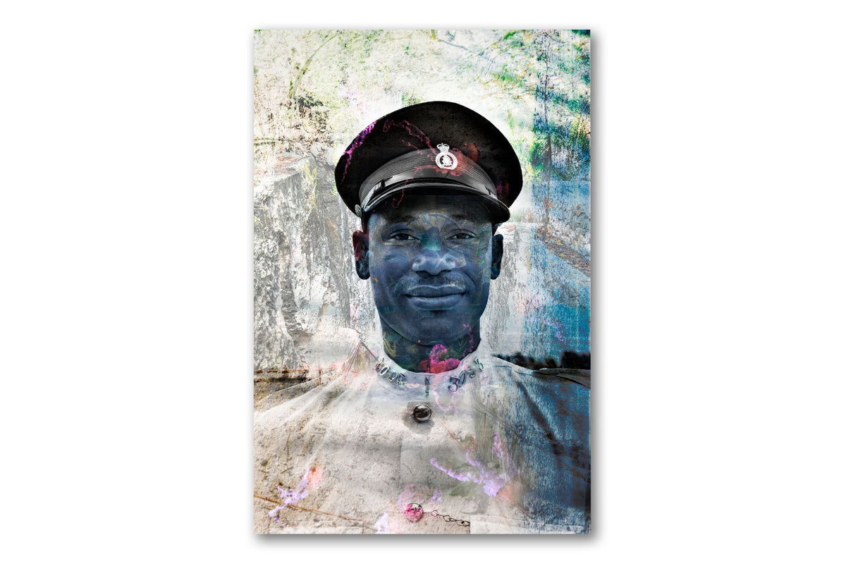 Policeman in Nassau Bahamas portrait photograph mounted under acrylic glass, front view