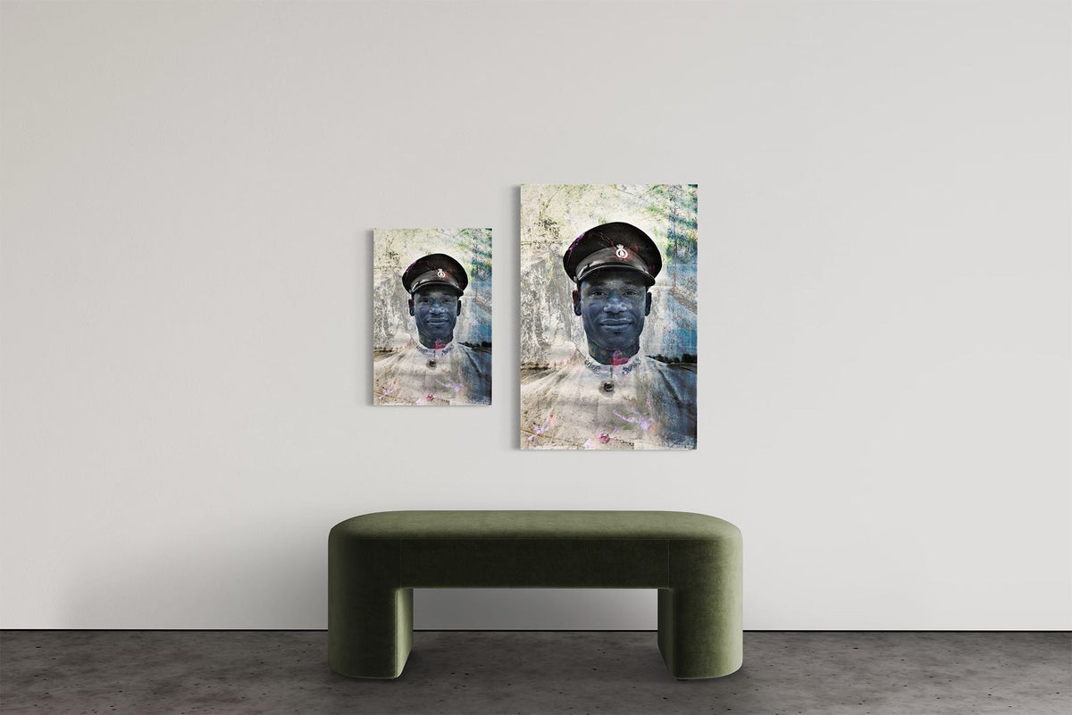 Policeman in Nassau limited edition portrait photography print shown in two sizes, 16 by 24 and 24 by 36 inches