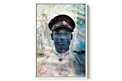 Policeman in Nassau Bahamas police portrait photograph under acrylic glass with white floater frame, 16 by 24 inch artwork