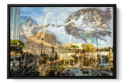 Renaissance Creation of Adam photograph under acrylic glass with black floater frame, 16 by 24 inch artwork