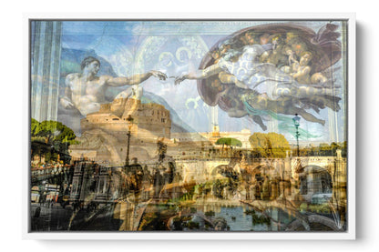 Renaissance Creation of Adam photograph under acrylic glass with white floater frame, 16 by 24 inch artwork