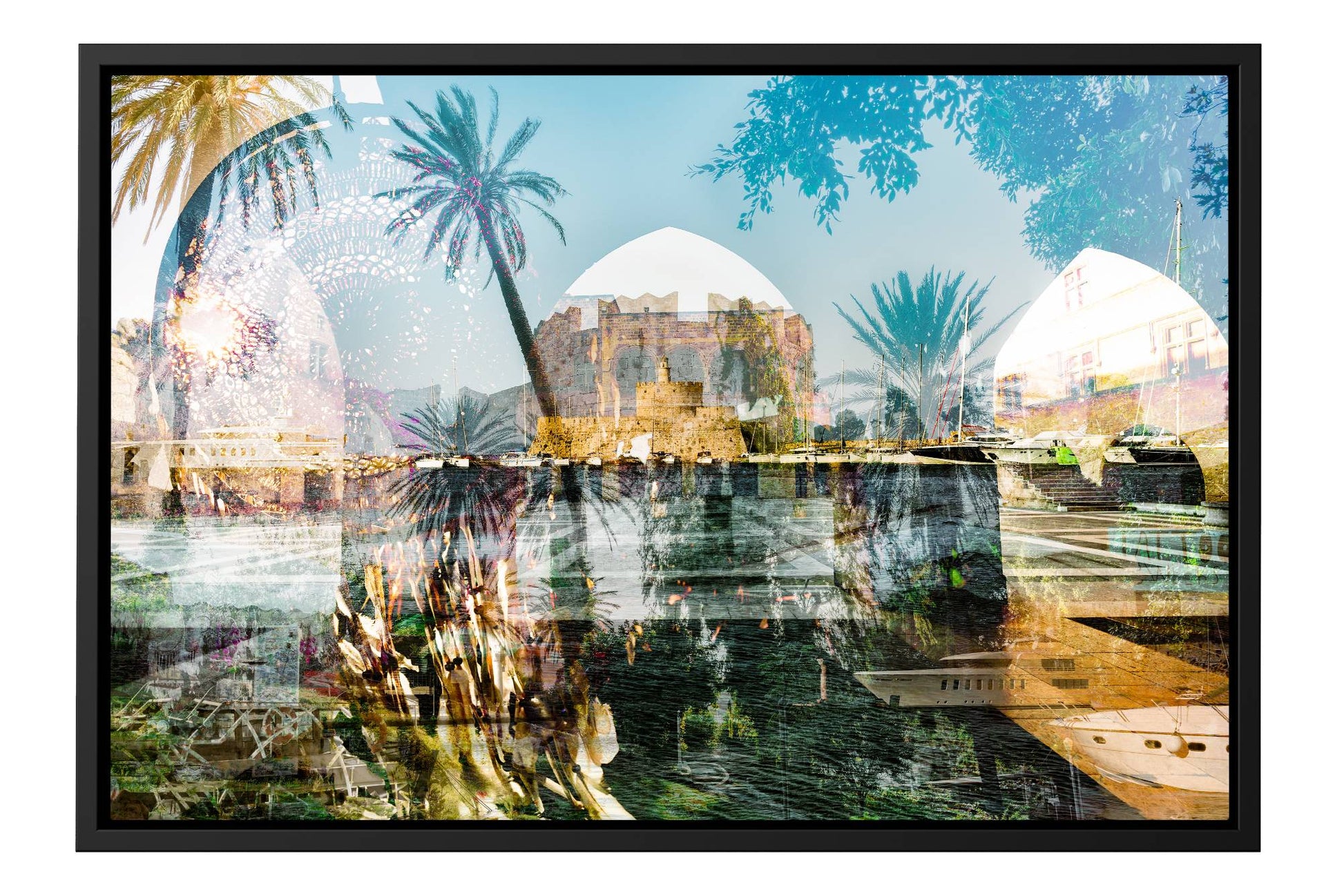 Rhodes, Island of Sun Greece photograph under acrylic glass with black floater frame, 16 by 24 inch artwork