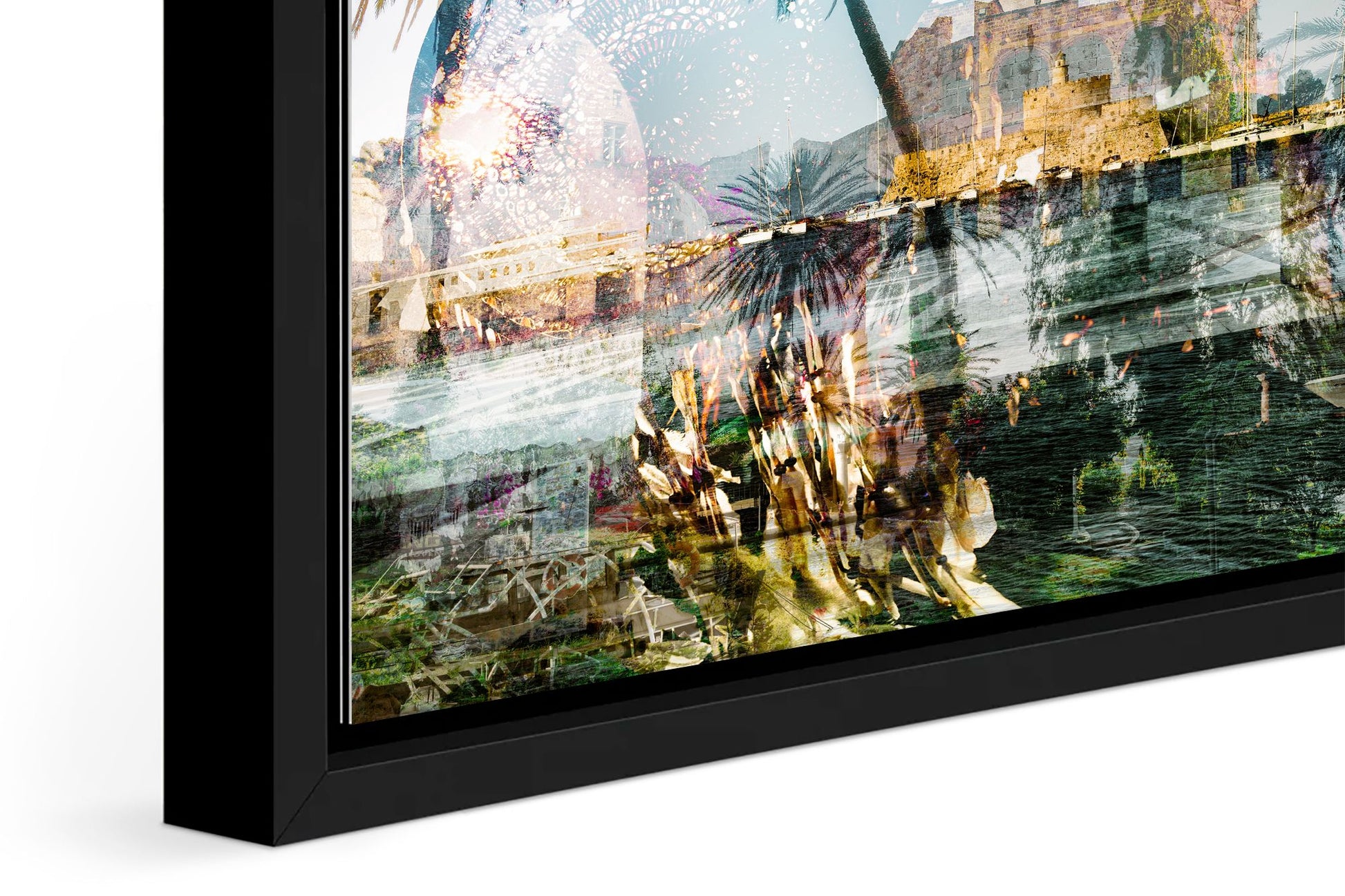 Rhodes, Island of Sun photograph under acrylic glass with black floater frame, close up detail