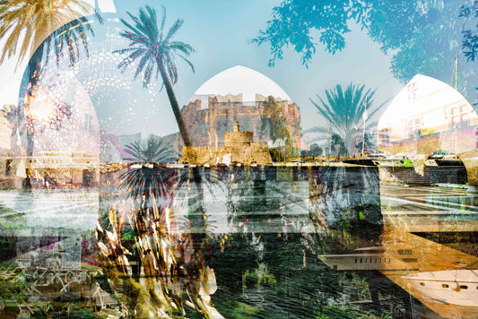 Rhodes, Island of Sun photography print by Charlotte Fonne, the Old Town and harbor layered into one image, from the Breathe Series