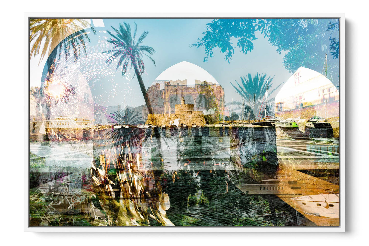 Rhodes, Island of Sun Old Town photograph under acrylic glass with white floater frame, 24 by 36 inch artwork
