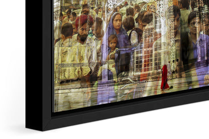 Rhythm of India photograph under acrylic glass with black floater frame, close up detail