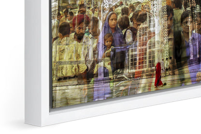 Rhythm of India photograph under acrylic glass with white floater frame, close up detail