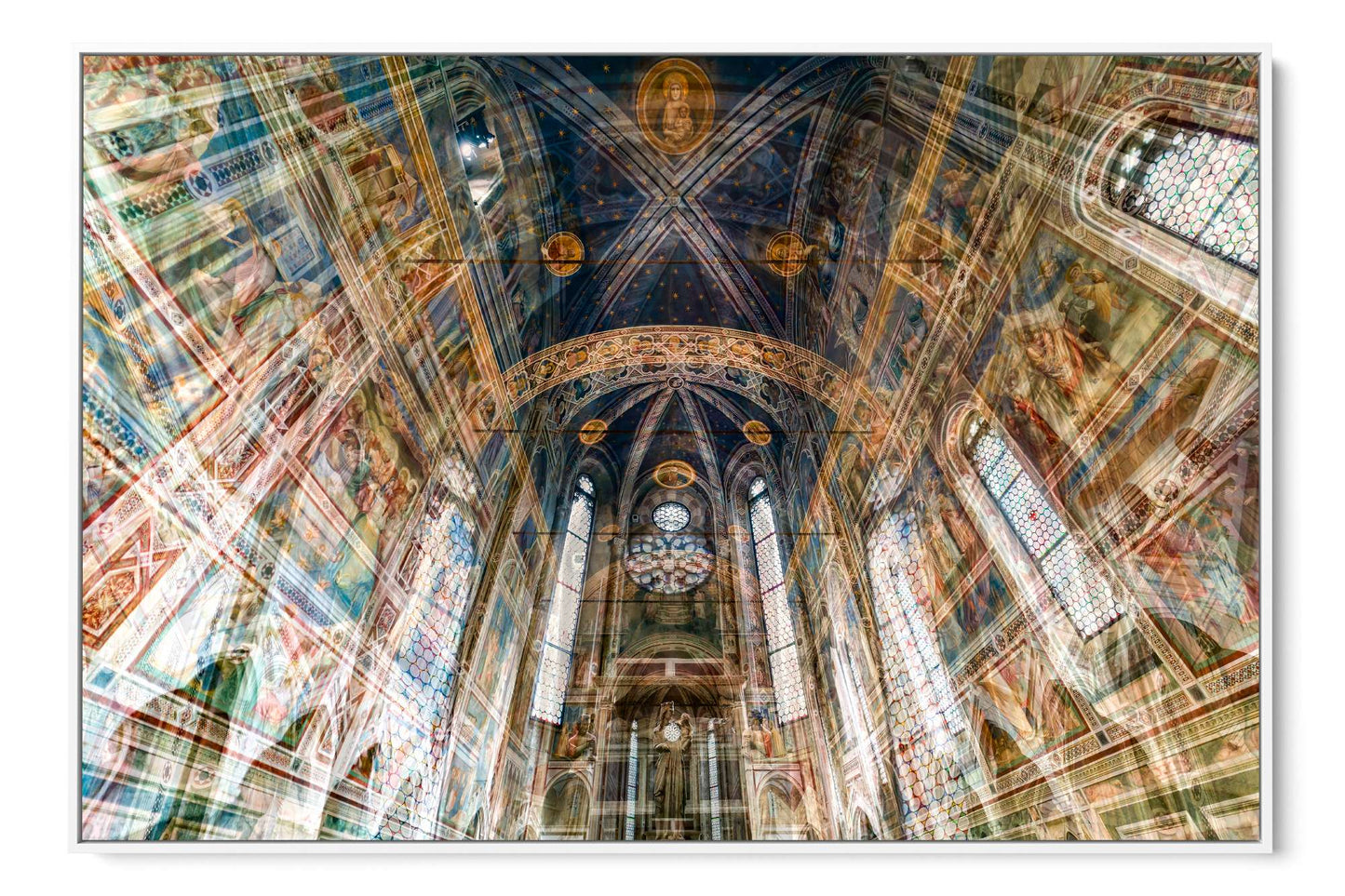 Scrovegni Chapel layered photograph under acrylic glass with white floater frame, 40 by 60 inch artwork