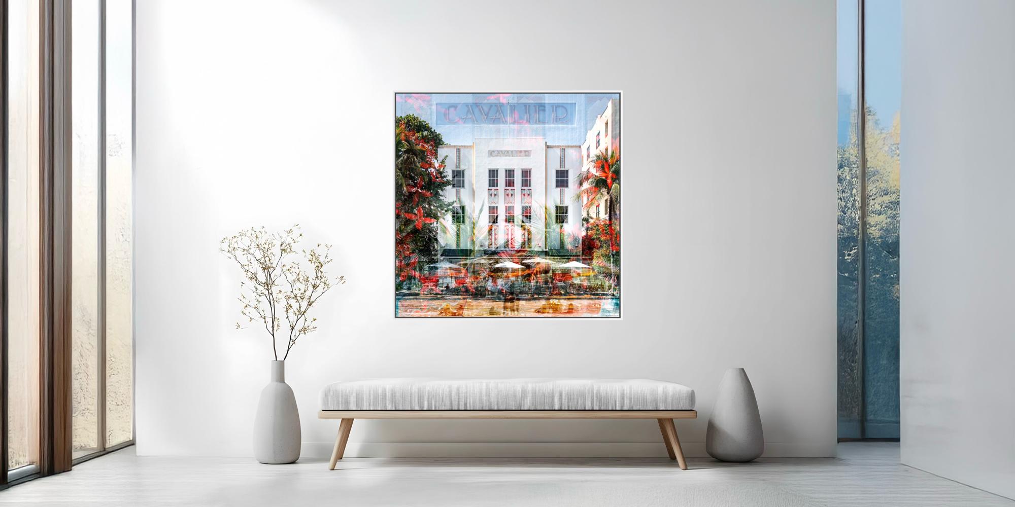 The Cavalier from Charlotte Fonne's Structural Series, a Miami Art Deco hotel photography print in a white floater frame