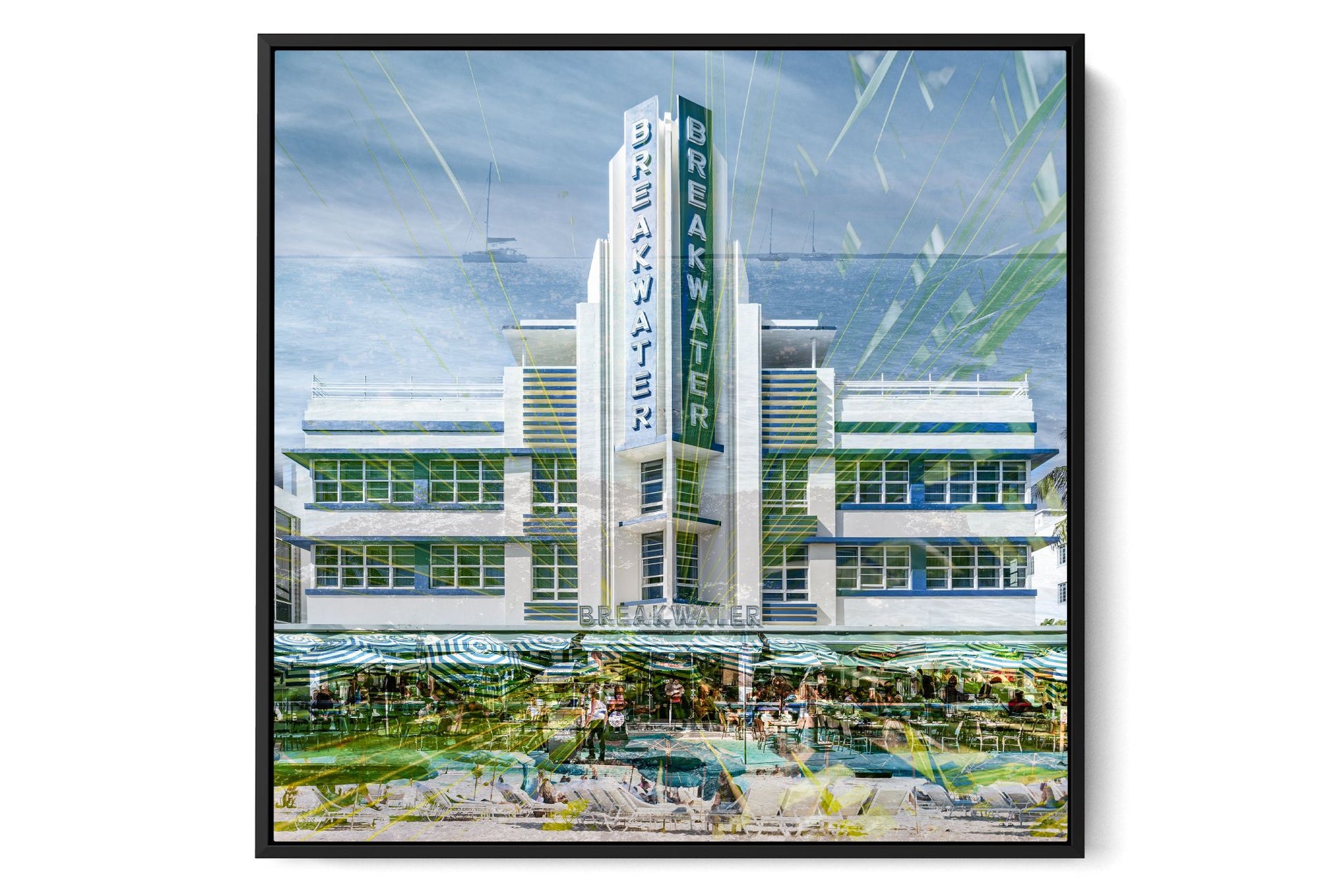 The Breakwater Ocean Drive photograph under acrylic glass with black floater frame, larger sizes