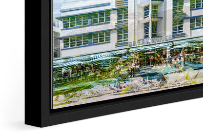 The Breakwater photograph under acrylic glass with black floater frame, close up detail