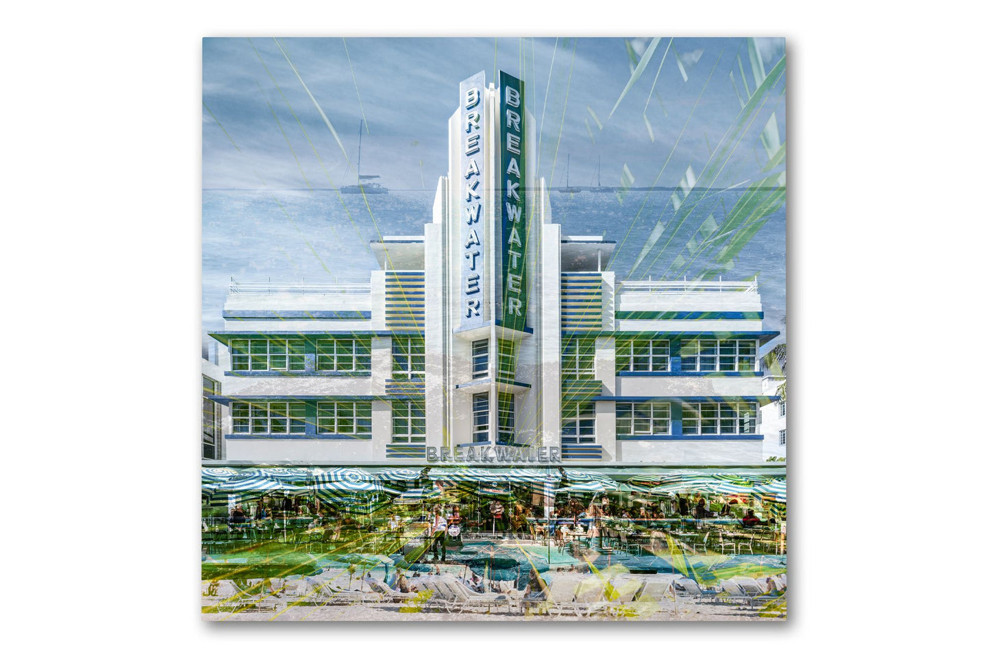 The Breakwater Art Deco hotel photograph mounted under acrylic glass, front view