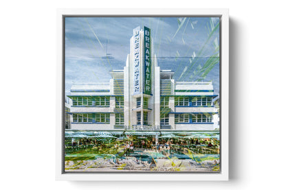 The Breakwater Ocean Drive photograph under acrylic glass with white floater frame, 15 inch artwork