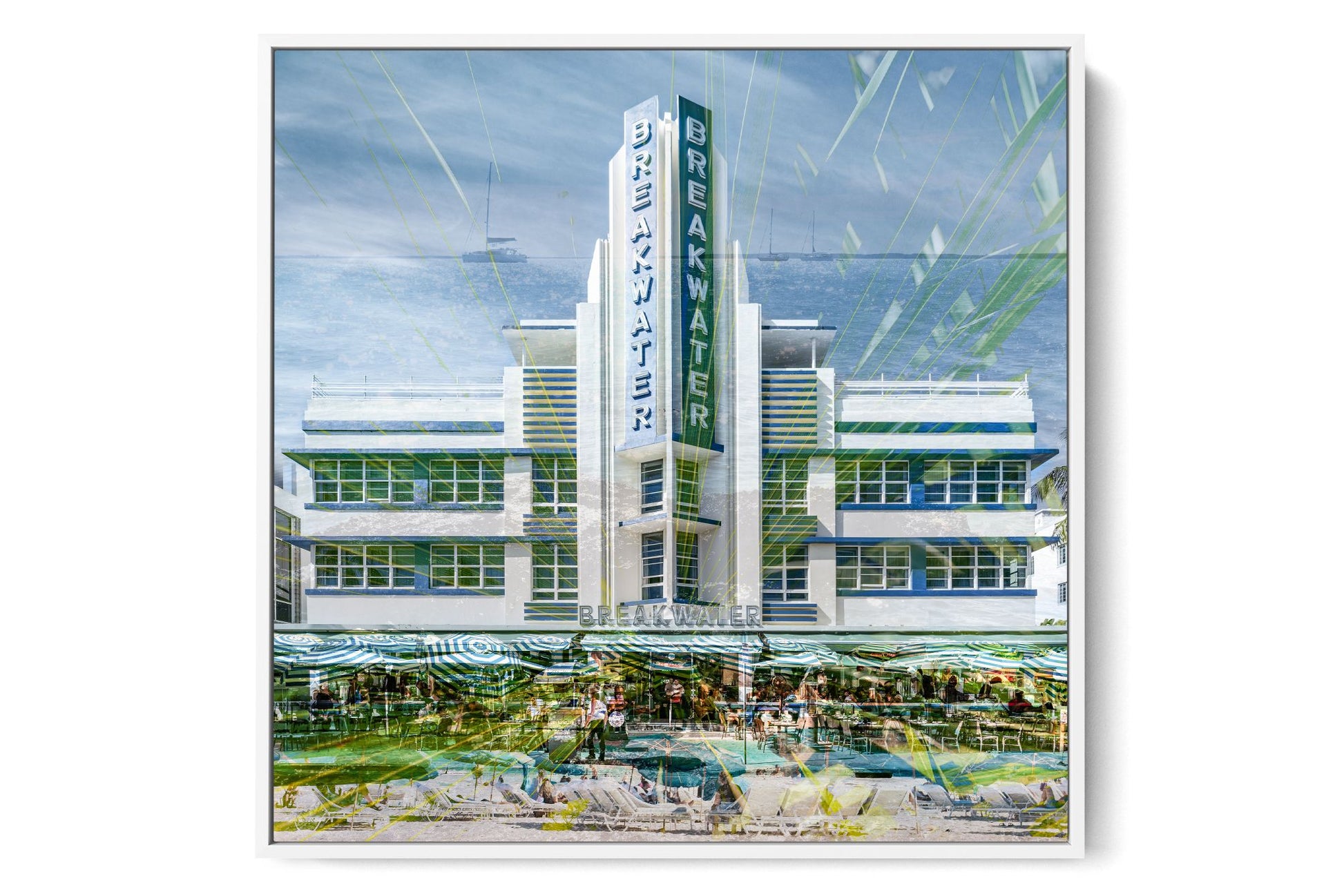 The Breakwater Ocean Drive photograph under acrylic glass with white floater frame, larger sizes