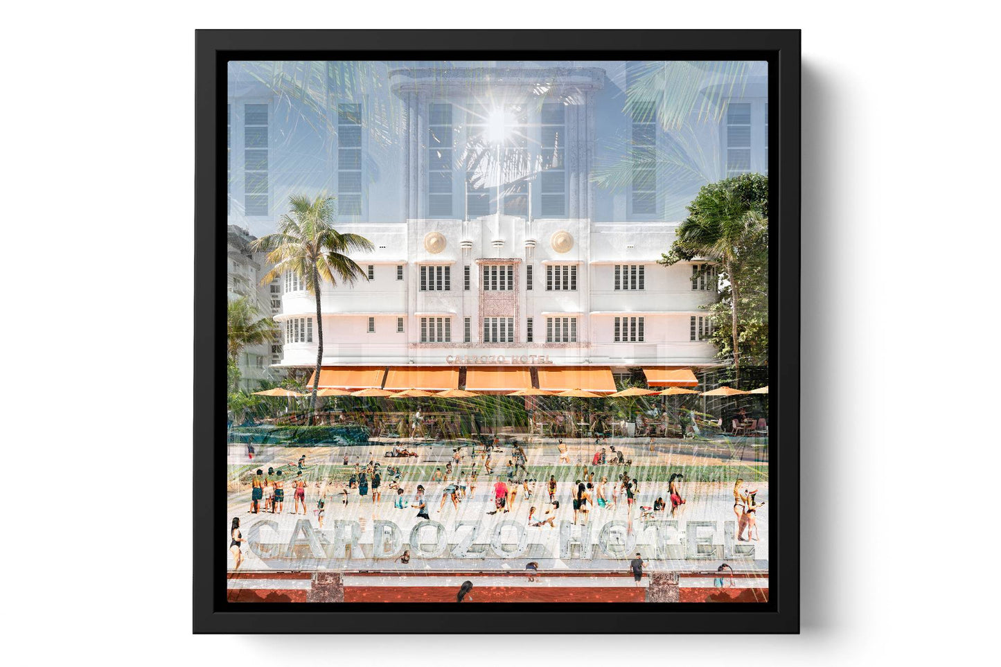 The Cardozo Ocean Drive photograph under acrylic glass with black floater frame, 15 inch artwork