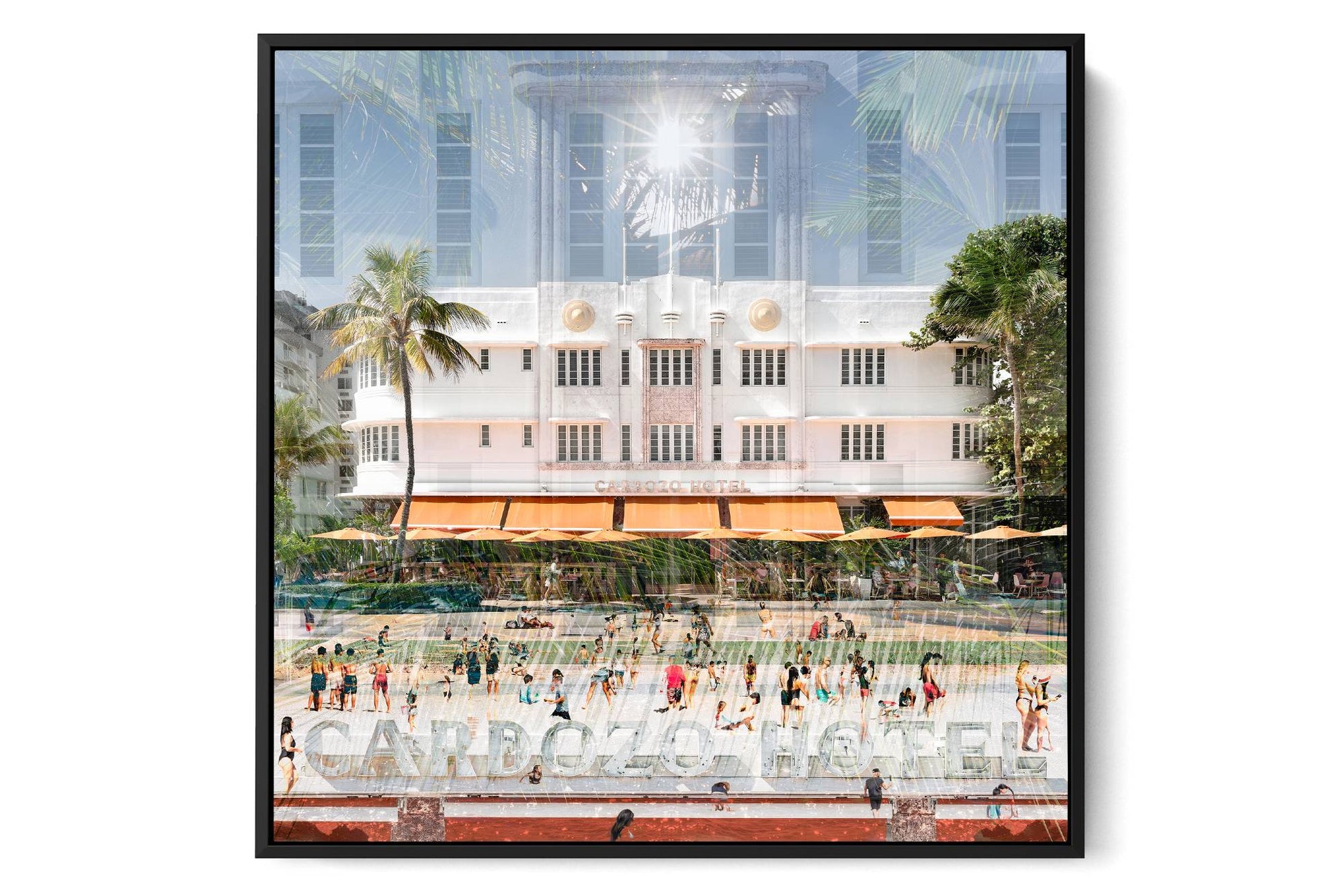 The Cardozo Ocean Drive photograph under acrylic glass with black floater frame, larger sizes