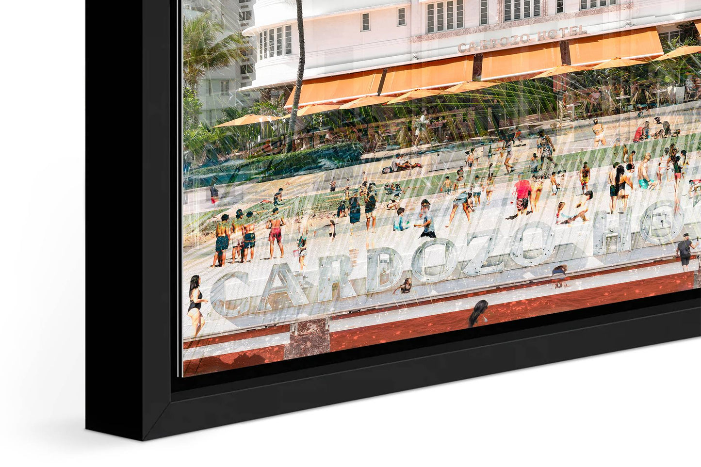The Cardozo photograph under acrylic glass with black floater frame, close up detail