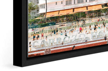 The Cardozo photograph under acrylic glass with black floater frame, close up detail