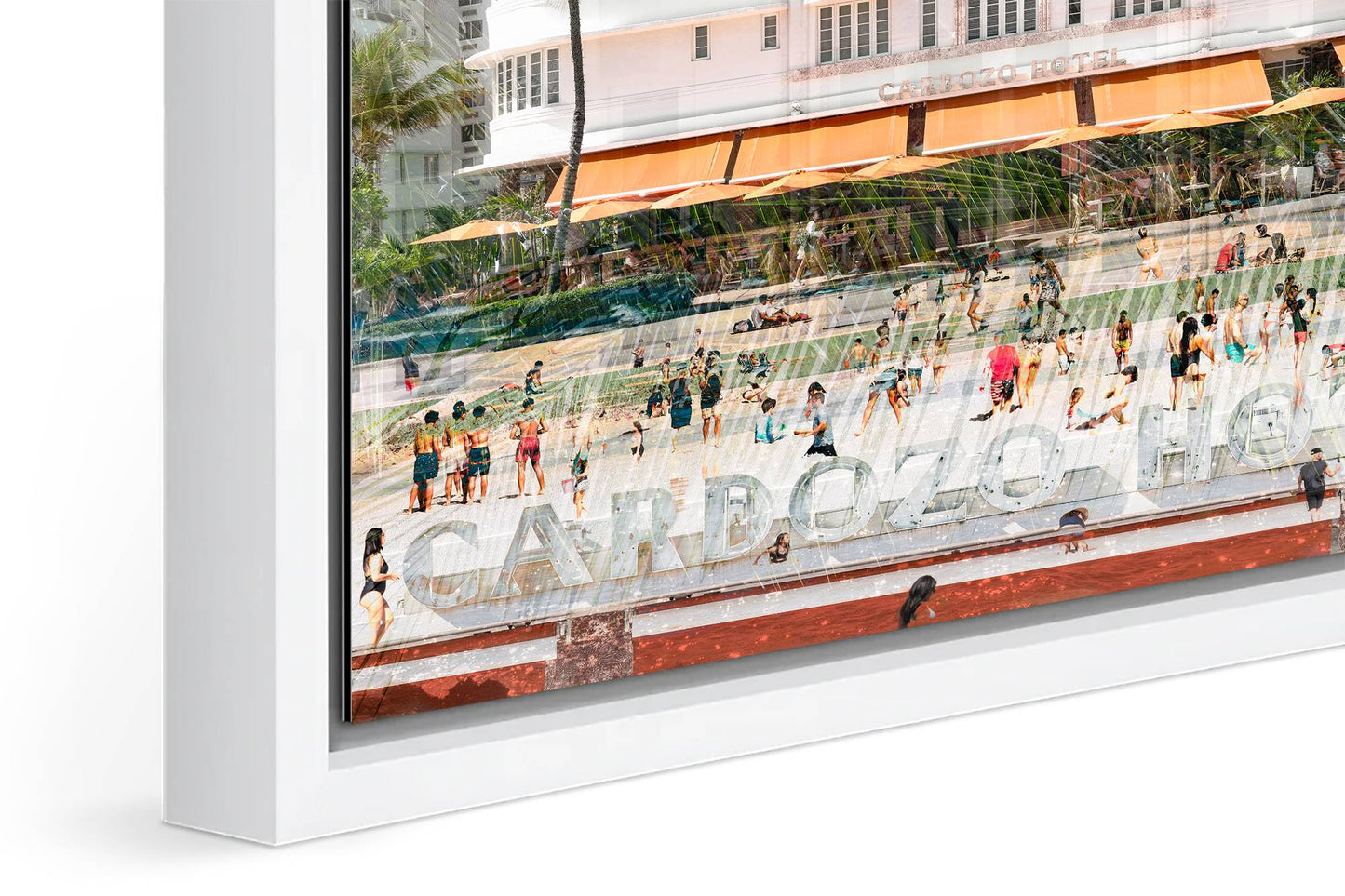 The Cardozo photograph under acrylic glass with white floater frame, close up detail