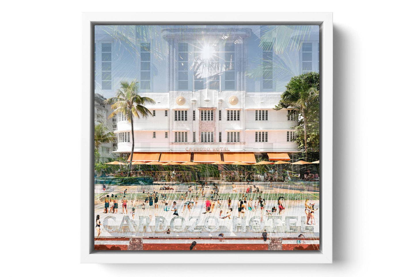 The Cardozo Ocean Drive photograph under acrylic glass with white floater frame, 15 inch artwork