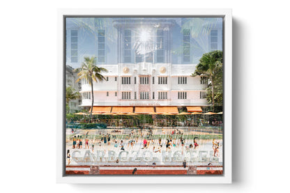 The Cardozo Ocean Drive photograph under acrylic glass with white floater frame, 15 inch artwork