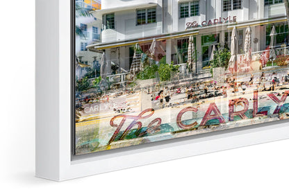 The Carlyle photograph under acrylic glass with white floater frame, close up detail
