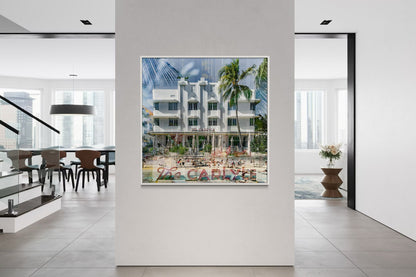 The Carlyle layered photography print displayed on the wall in a living room interior