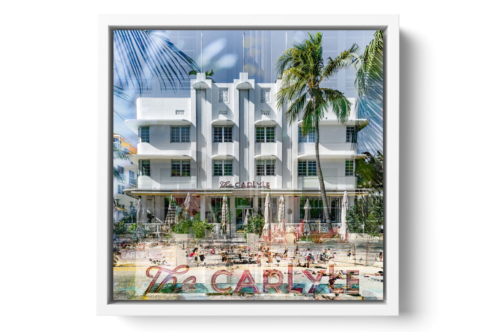 The Carlyle Ocean Drive photograph under acrylic glass with white floater frame, 15 inch artwork