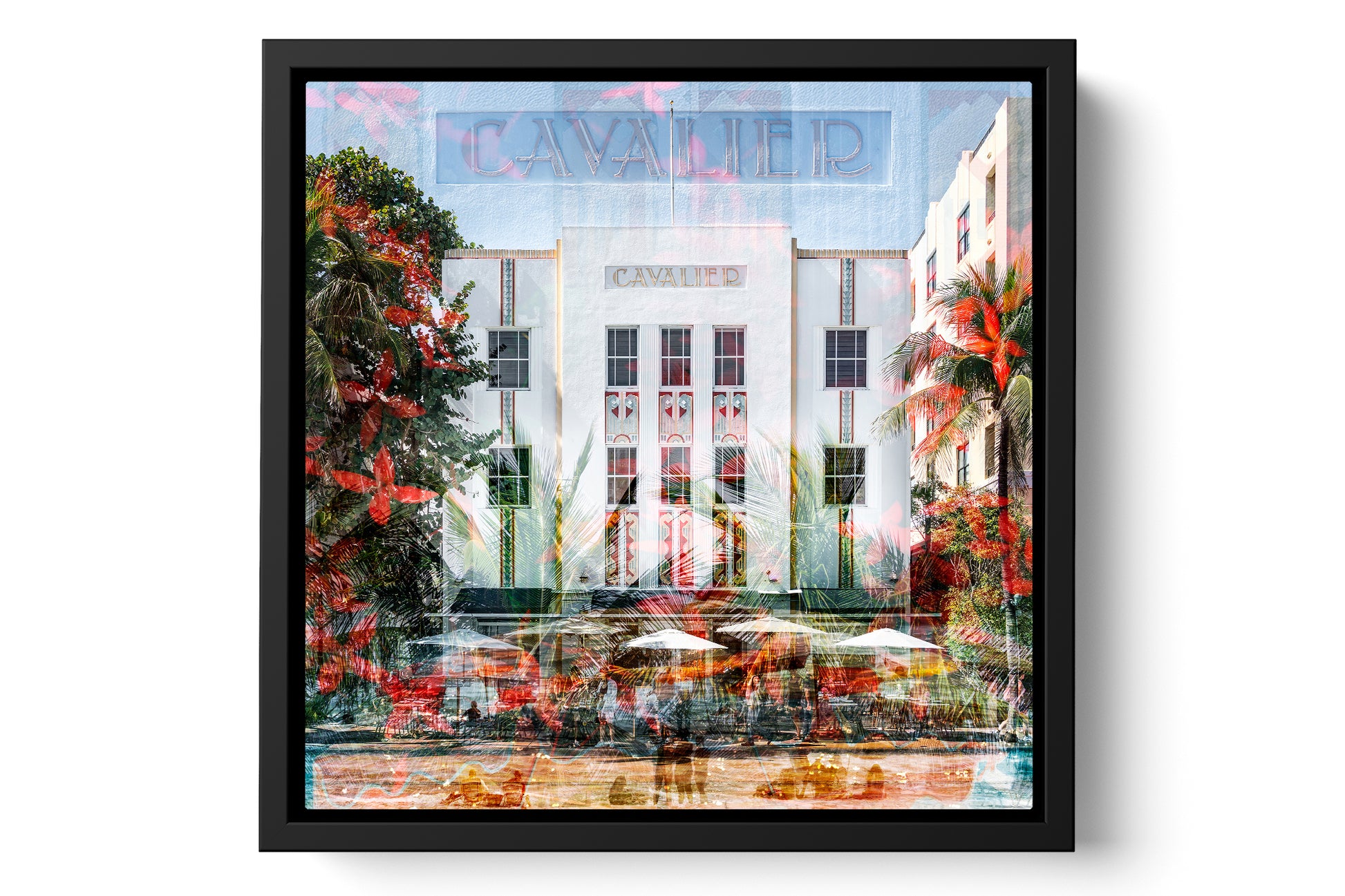 The Cavalier Ocean Drive photograph under acrylic glass with black floater frame, 15 inch artwork