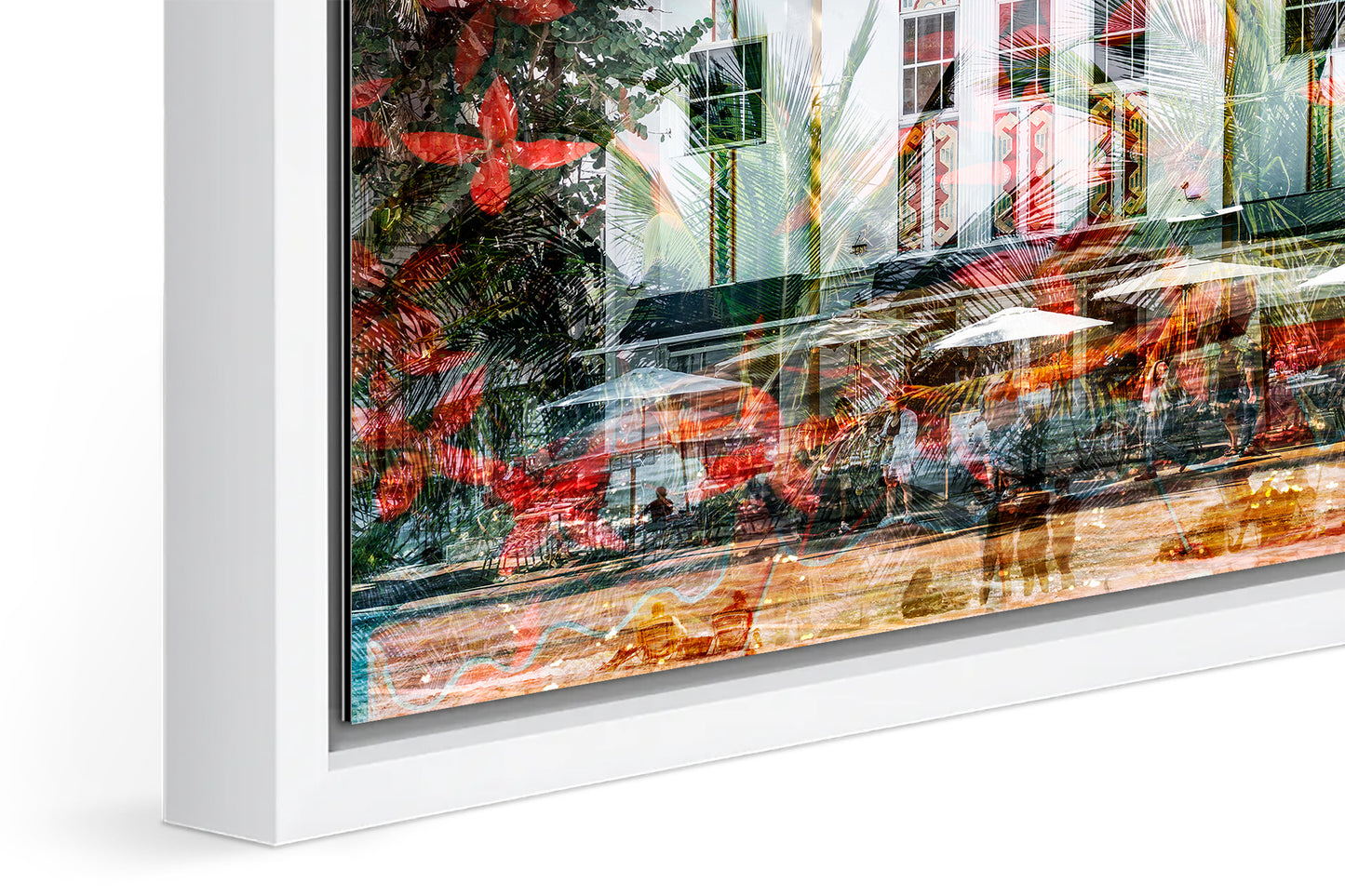 The Cavalier photograph under acrylic glass with white floater frame, close up detail