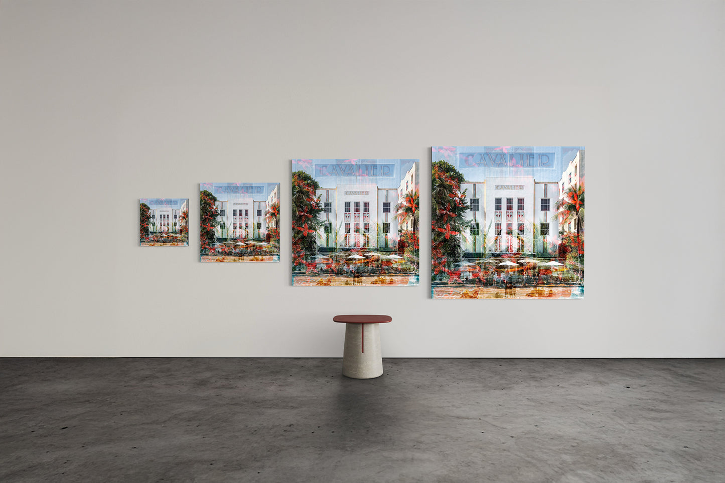The Cavalier limited edition photography print shown in four sizes, 15, 25, 40 and 48 inches square