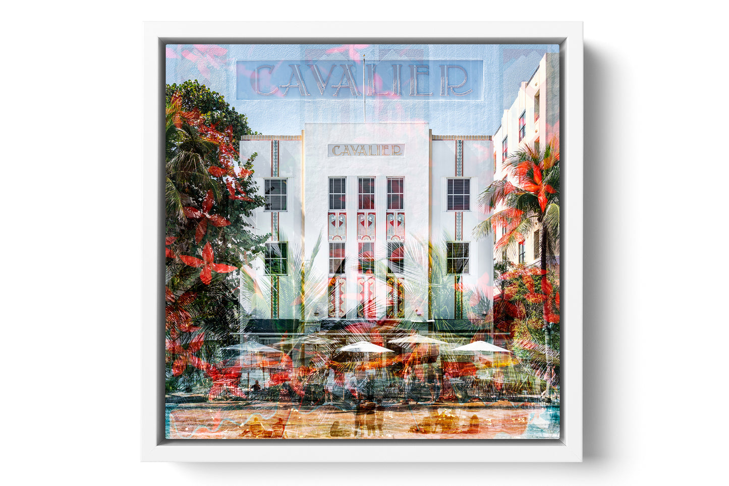 The Cavalier Ocean Drive photograph under acrylic glass with white floater frame, 15 inch artwork
