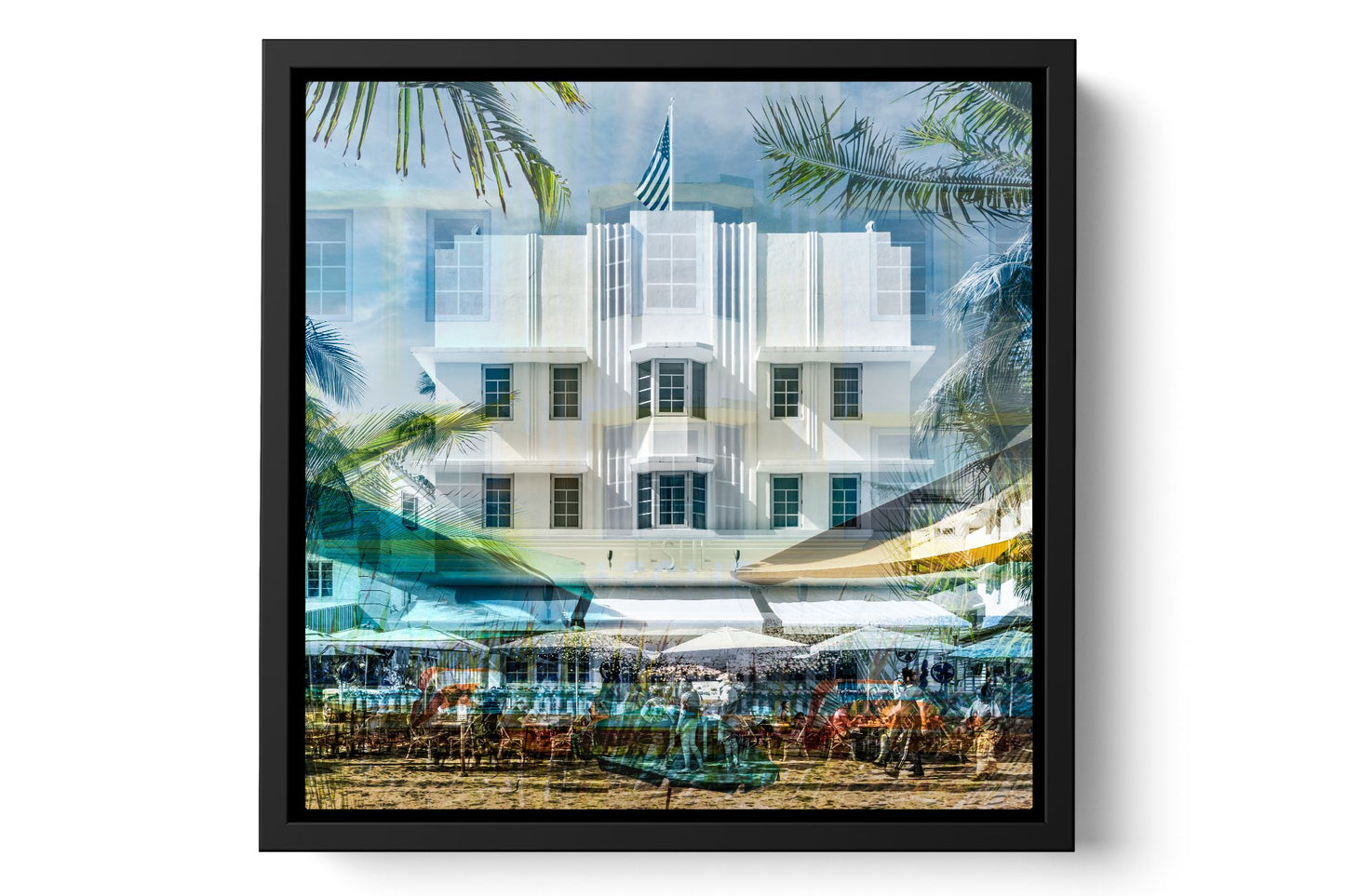 The Leslie Ocean Drive photograph under acrylic glass with black floater frame, 15 inch artwork
