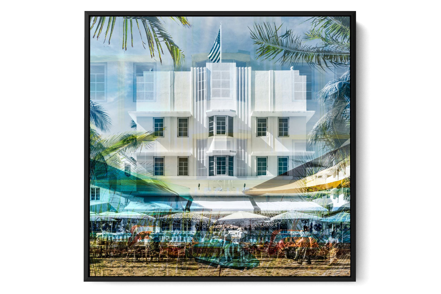 The Leslie Ocean Drive photograph under acrylic glass with black floater frame, larger sizes