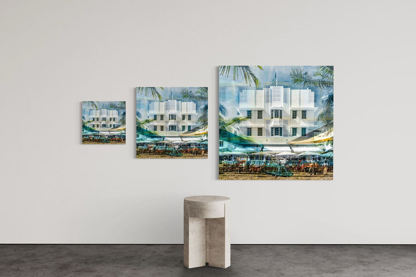 The Leslie limited edition photography print shown in three sizes, 15, 25 and 40 inches square
