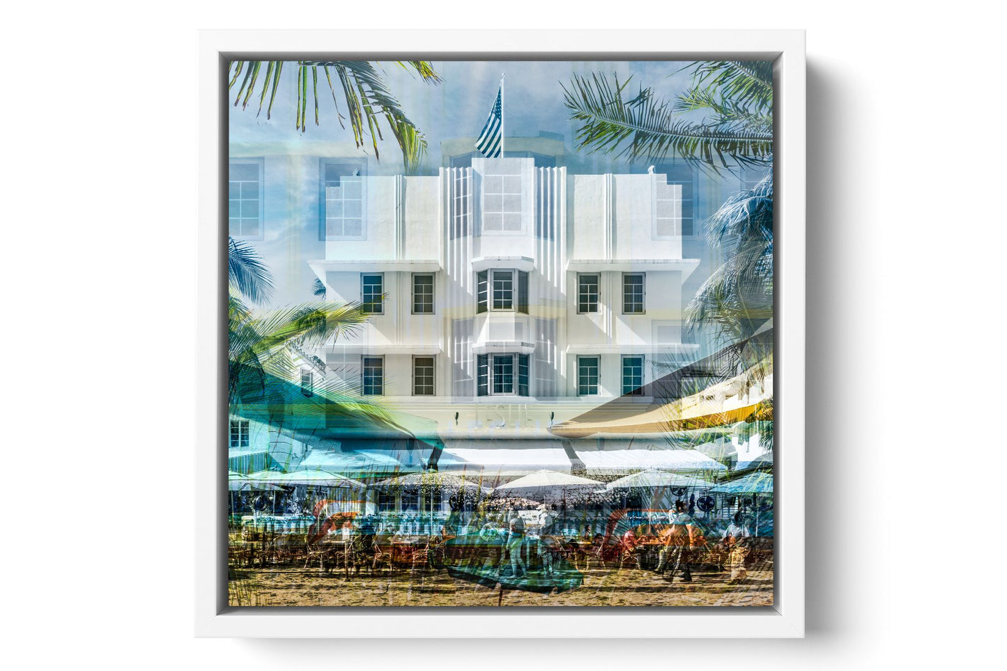 The Leslie Ocean Drive photograph under acrylic glass with white floater frame, 15 inch artwork