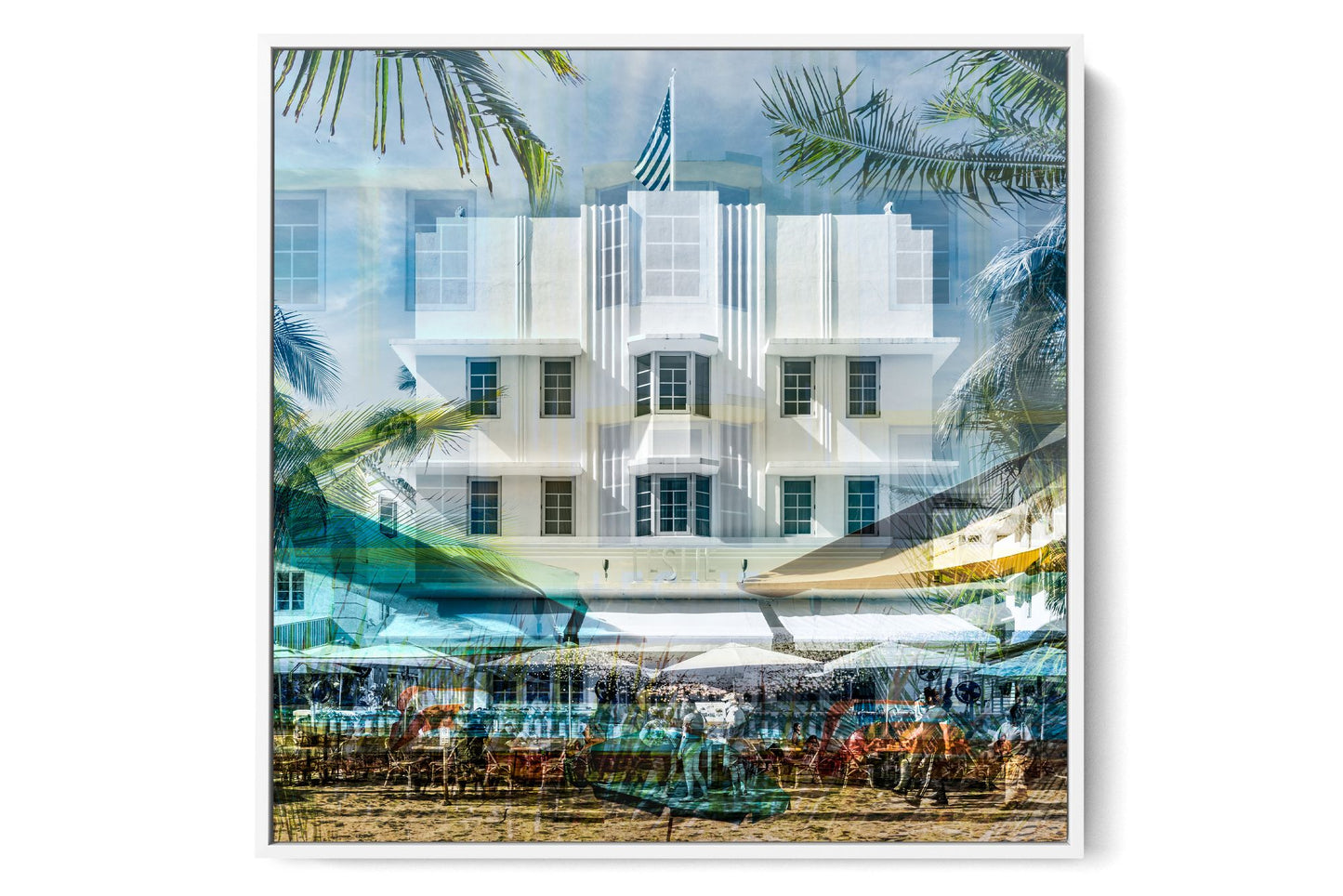 The Leslie Ocean Drive photograph under acrylic glass with white floater frame, larger sizes