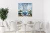 The Park Central layered photography print displayed on a wall in a modern dining room interior
