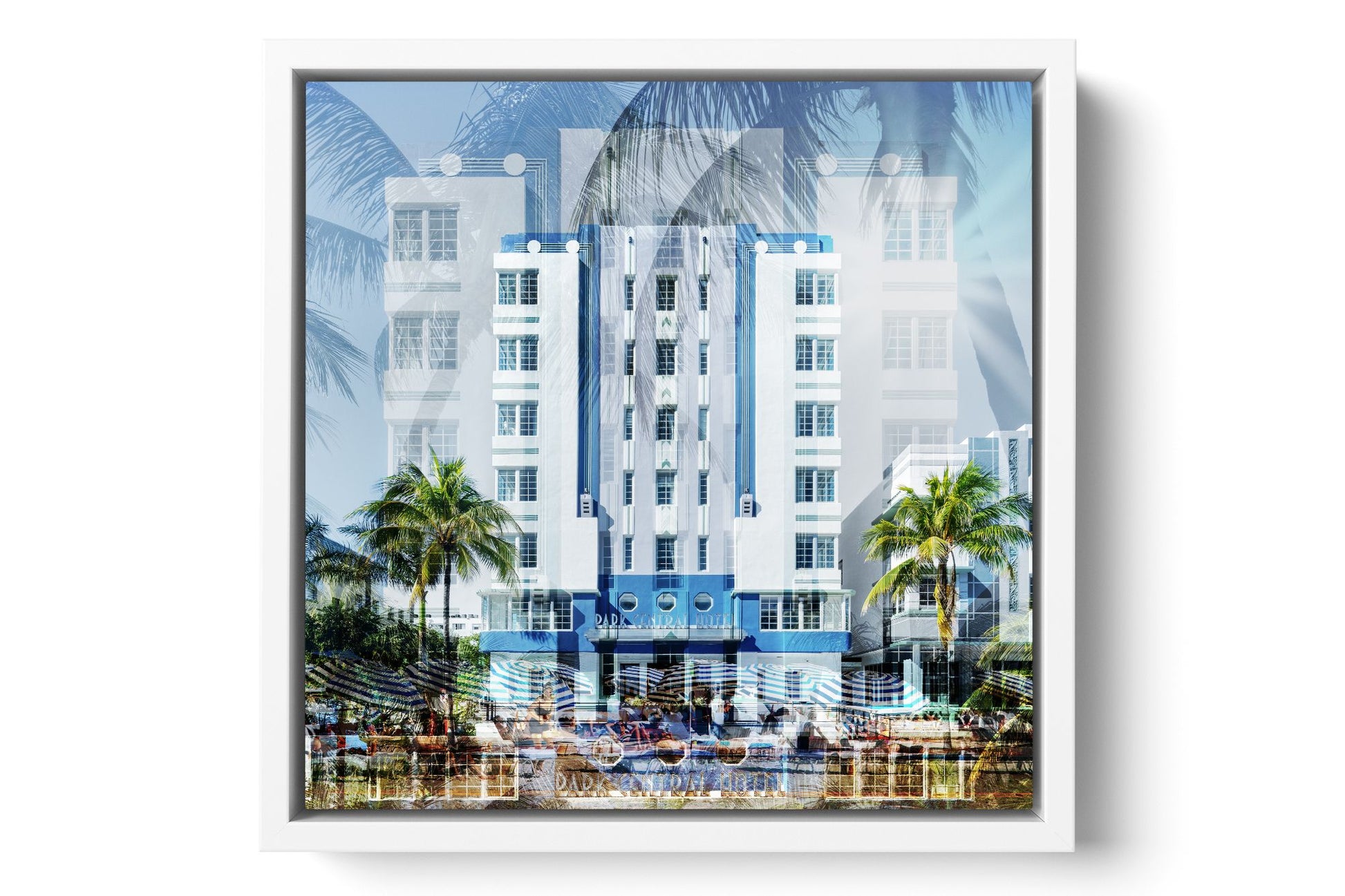 The Park Central Ocean Drive photograph under acrylic glass with white floater frame, 15 inch artwork