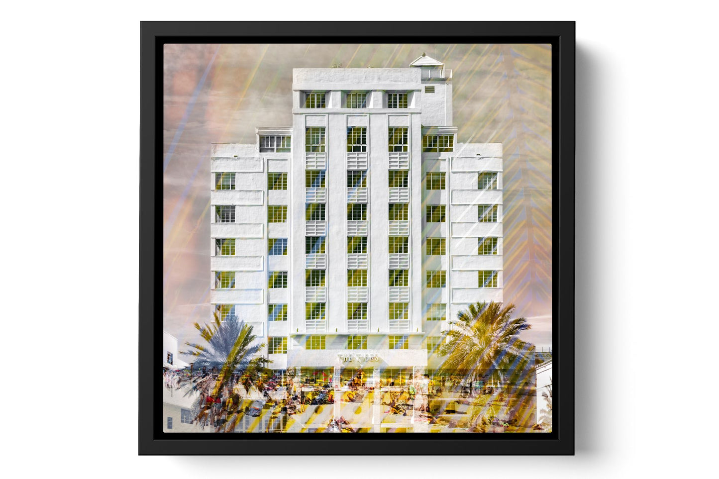 The Tides Ocean Drive photograph under acrylic glass with black floater frame, 15 inch artwork