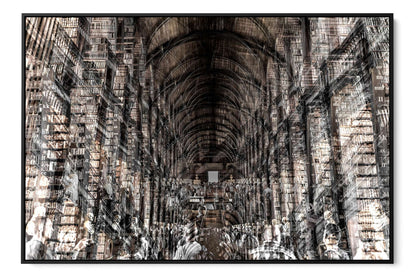 Trinity Library layered photograph under acrylic glass with black floater frame, 40 by 60 inch artwork