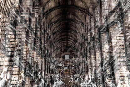 Trinity Library photography print by Charlotte Fonne, the Long Room at Trinity College Dublin layered into one image, from the Broken Series