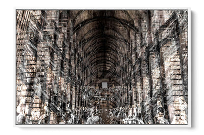 Trinity Library Dublin photograph under acrylic glass with white floater frame, 24 by 36 inch artwork