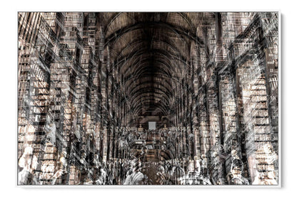 Trinity Library layered photograph under acrylic glass with white floater frame, 40 by 60 inch artwork